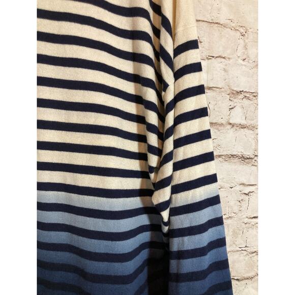 J. Crew Sweater Womens XXL Ivory & Navy Striped Ombre Kimono Sleeves Preppy - Picture 8 of 12